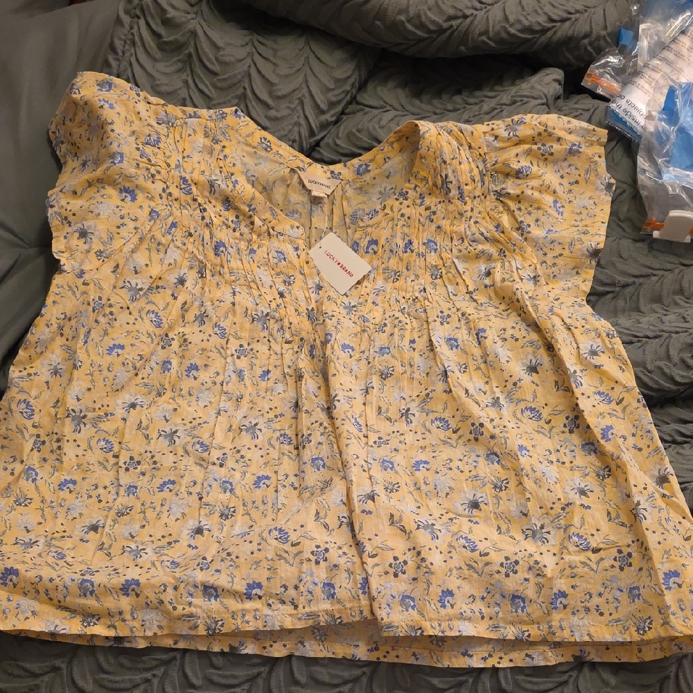 Lucky Brand Yellow and Blue Floral Blouse